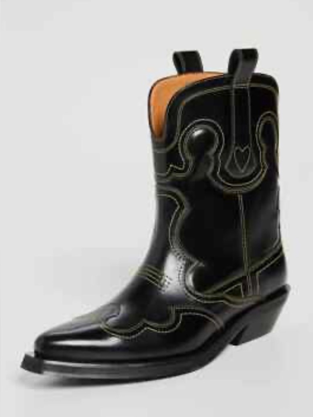 GANNI Black Western Leather Midi Boots - Women's